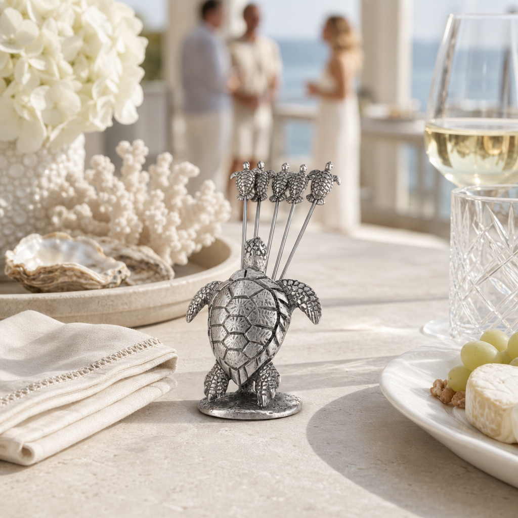 Pewter Sea Turtle Cheese Pick Set