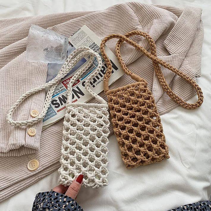 Handcrafted Braided Crossbody Bag - Beige