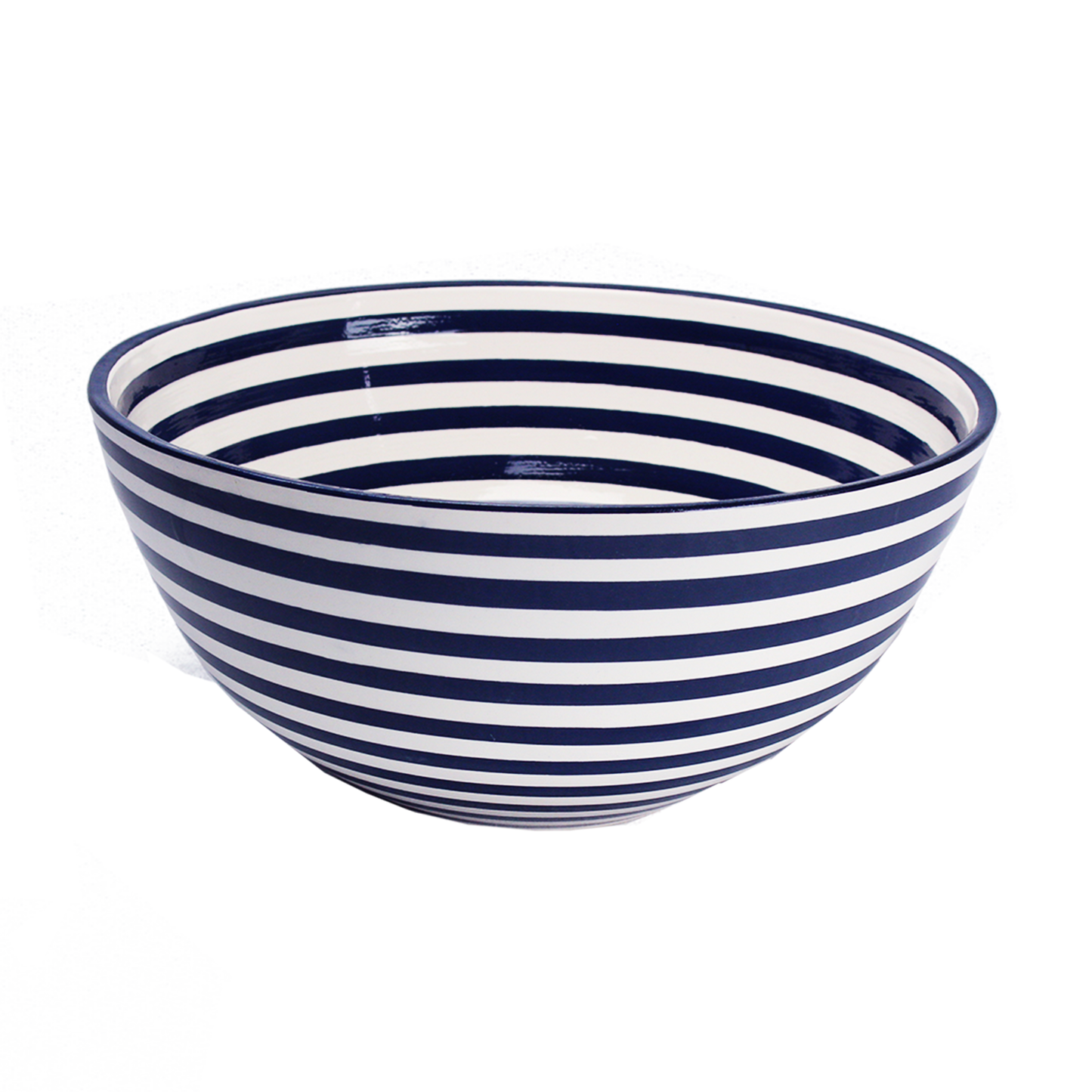 12" Cobalt Stripe Large Deep Ceramic Salad and Pasta Bowl