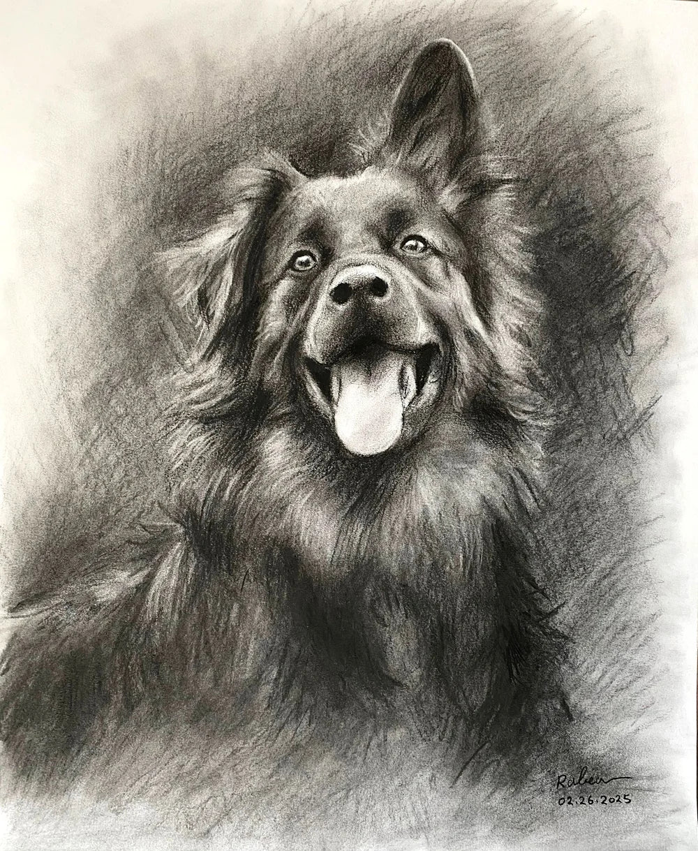 Custom Charcoal Sketch Portrait  - Two People or Pets - 16"x20"