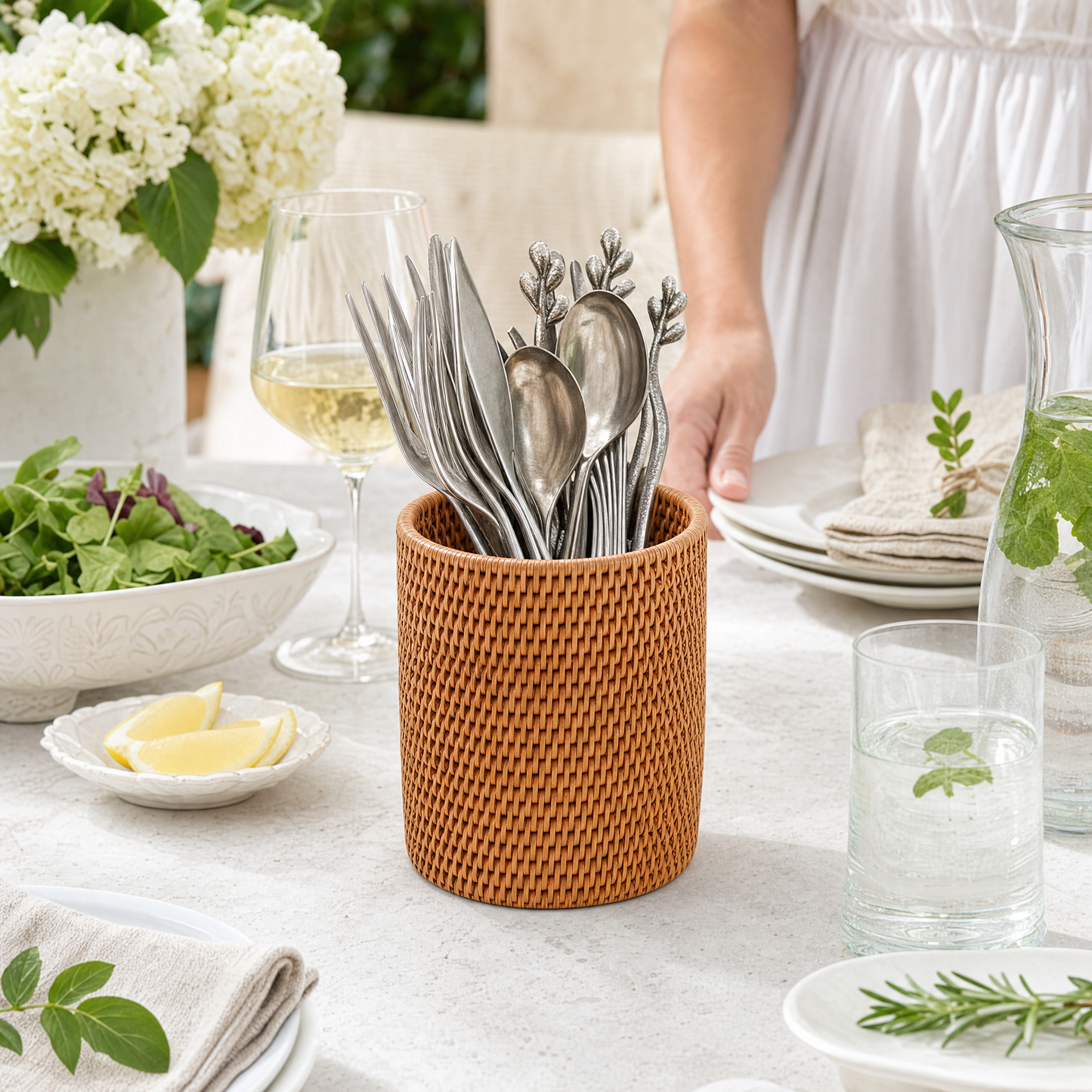 Hand Woven Wicker Rattan Utensils Holder