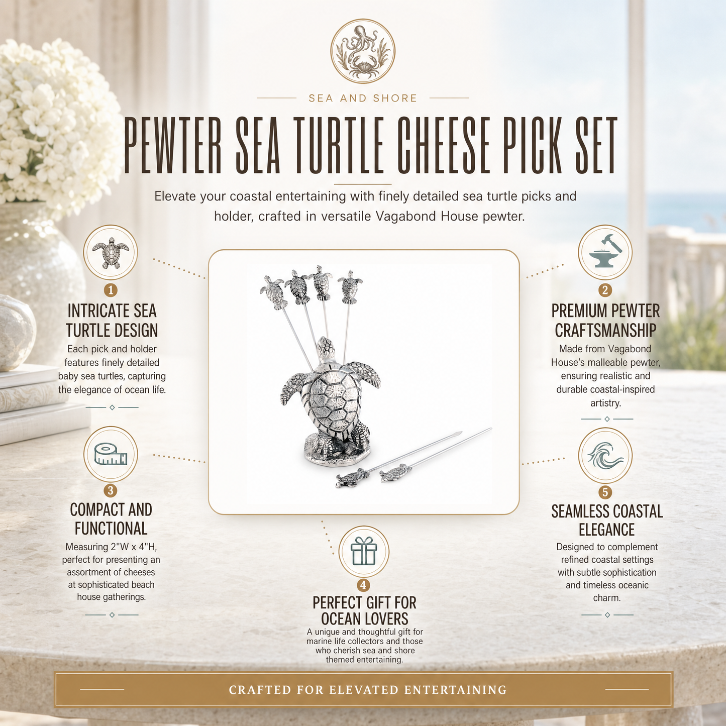 Pewter Sea Turtle Cheese Pick Set