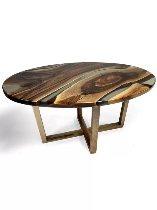 Oval Walnut Clear Epoxy Resin Table