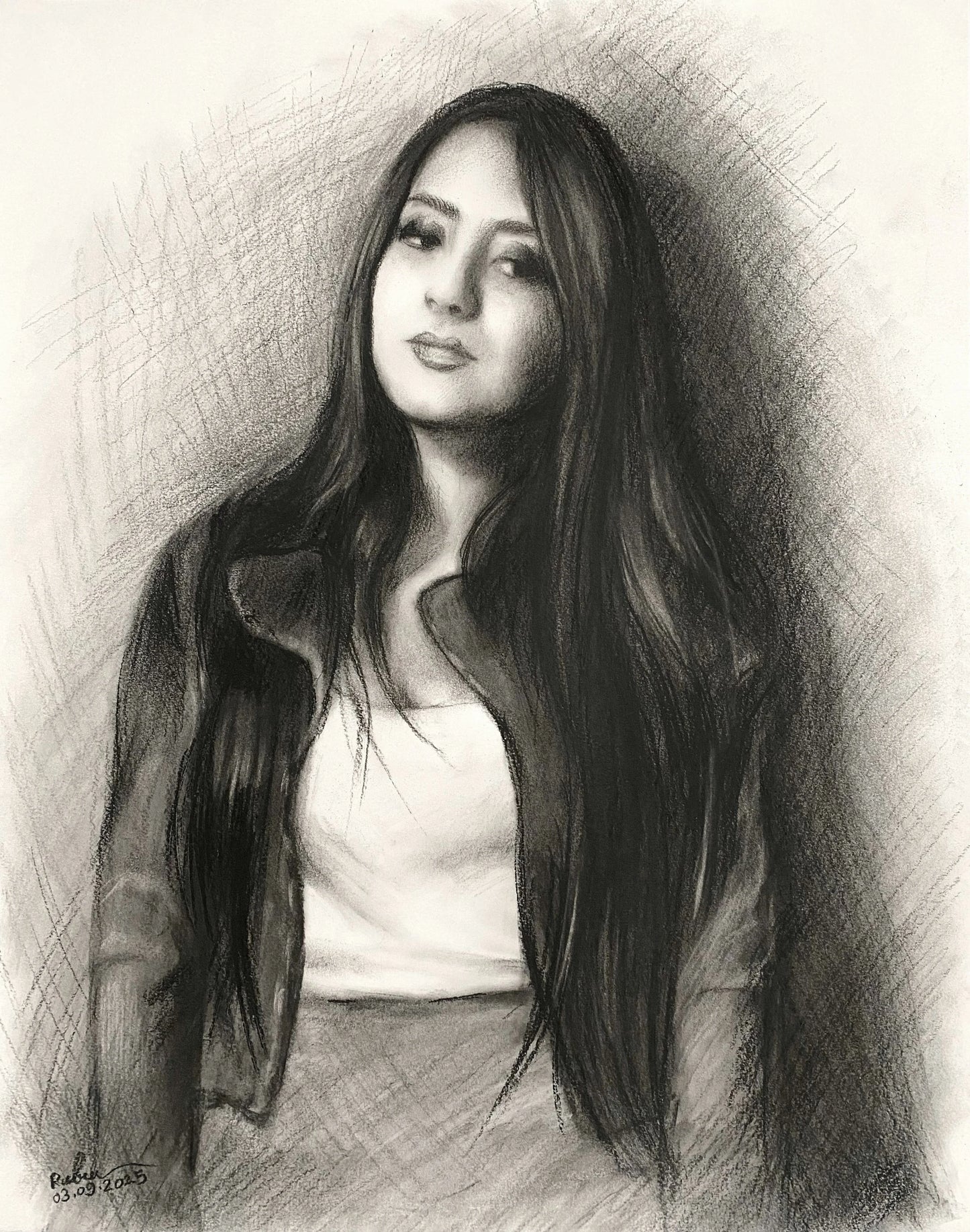 Custom Charcoal Sketch Portrait  - Two People or Pets - 16"x20"